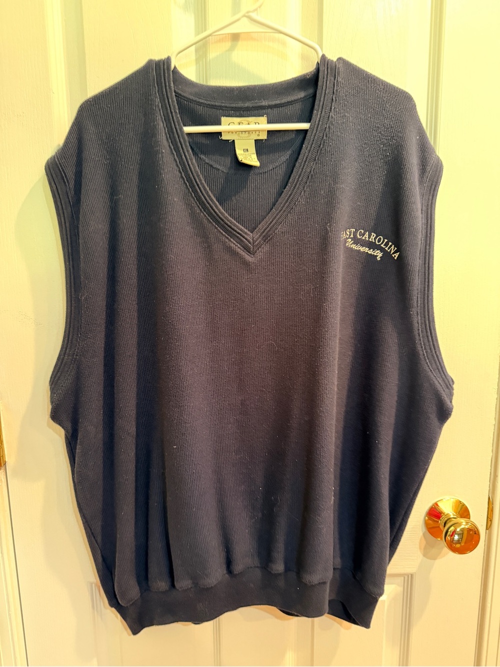 ECU Navy V-Neck Sweater Vest with Embroidery Size XL
